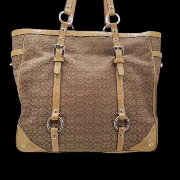 Coach Brown and Tan Jacquard Shoulder Bag - Picture 2 of 16